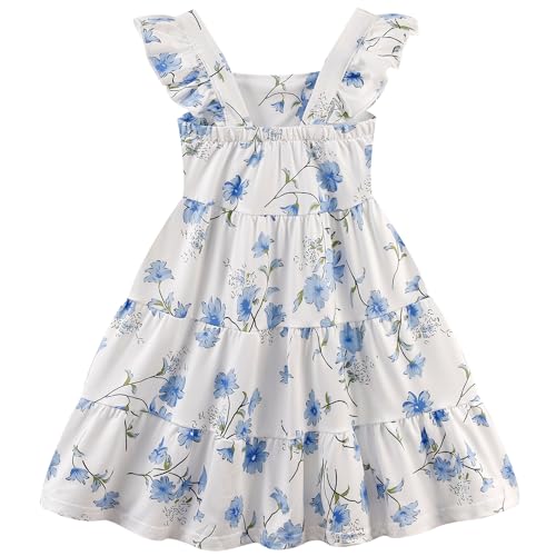 Little Girls Summer Dress - Flutter Sleeve Swing Tiered Sundress Toddler Smocked Dresses Kids Casual Outfits 2T-7T2