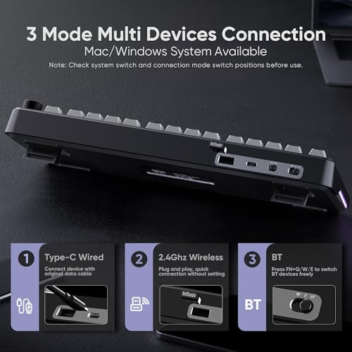 RedThunder K75 75% Wireless Mechanical Gaming Keyboard,Creamy Gasket-Mounted,Volume Knob,US Layout,Keycaps-Side Print,2.4G/BT/USB-C,RGB Underglow Lighting,Hot swappable Fast Apricot Switch for PC Mac - Image 5