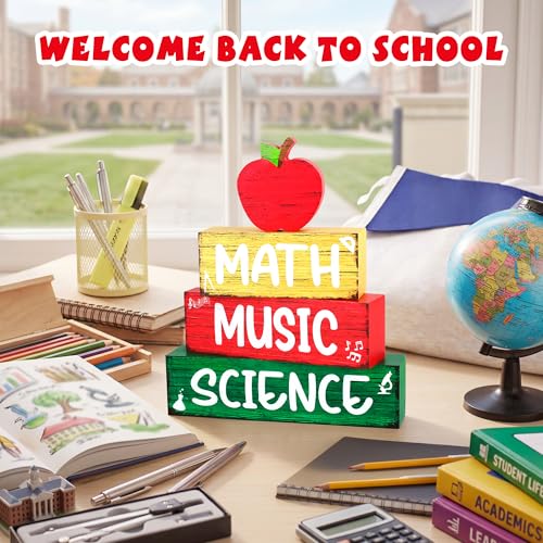 Image of 4 Pcs Back to School Wooden Tiered Tray Decor, Classroom Table Decorations