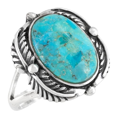 Turquoise Ring Sterling Silver 925 Genuine Gemstones Size 6 to 11 (Turquoise) (11)