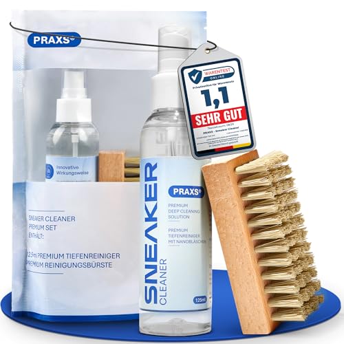 PRAXS® Sneaker Reiniger Set – Schuhreiniger & Sneaker Cleaner für Wildleder, Nubuk, Suede & Stoff – Schuhputzmittel inkl. Bürste