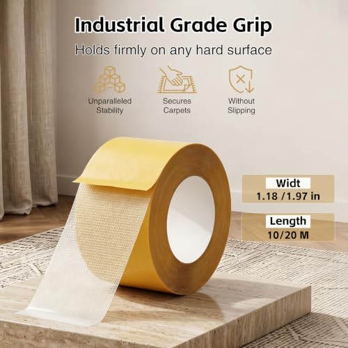 Image of Heavy-Duty Grid Double Sided Tape, 2026 New Removable Fiberglass Mesh Double Stick Adhesive Tape, Fabric Tape for DIY Crafts, Wall Decor, Office Decor, 2 Rolls, 1.18 in x 66 FT