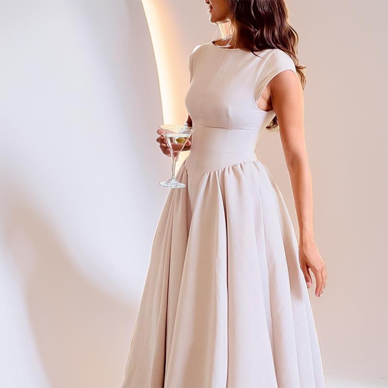 Vestidos De Mujer Elegantes,Vestido De Noche Elegante De Corte A Largo Sin Mangas con Cuello Redondo Y Cintura Alta para Mujer para Invitada De Boda Formal para Cóctel O Fiesta Formal.
