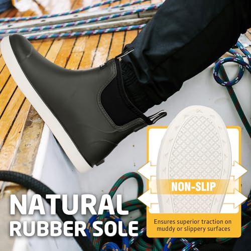 Image of Men's Deck Boots Waterproof Fishing Rain Boots, Anti-Slip Rubber Boots Ankle Booties, High-Performance Footwear Chelsea Boots for Gardening Boating Camping Sailing