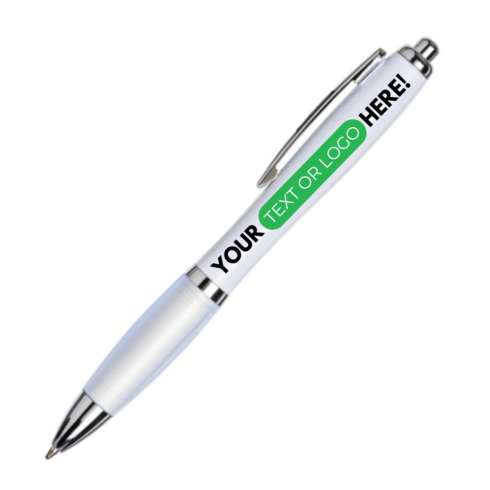 PrintPact Personalised Printed Pens with Any text, Any Colour and Any logo for Promotional, Business and Novelty Gift Use, Black Ink (White, 30)