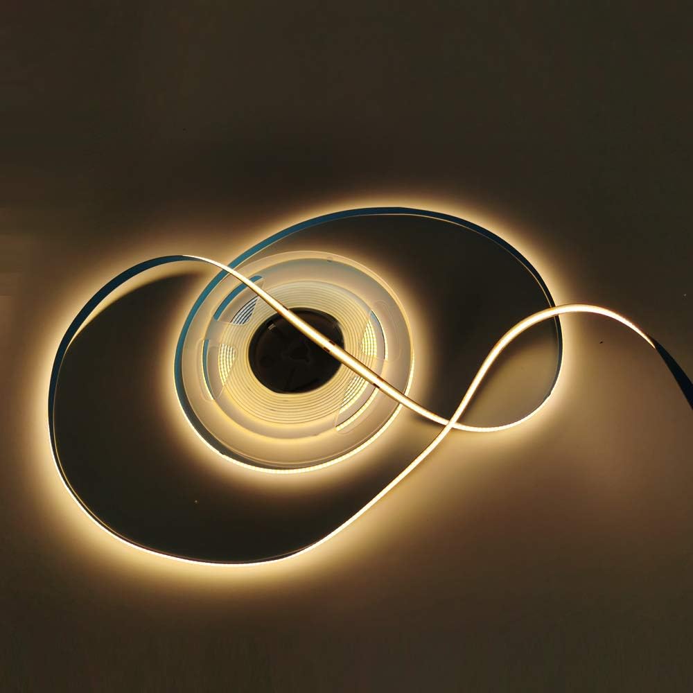 DC 12V Premium COB LED Strip Flexible High Density Chips Ra90+ Warm White Lights 5m (Warm Light 3000K, 528 LEDsm)