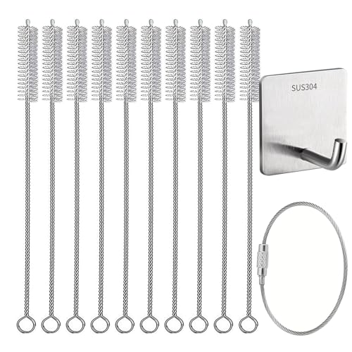 Image of 10Pack Straw Cleaner Brush - Long Stainless Steel Straw Brush for Cleaning Reusable Drinking Straws, Water Bottles and Pipes(9 * 0.3-inch)