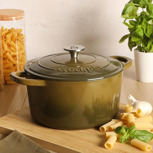 Image of Crock-Pot Artisan 5-Quart Enameled Cast Iron Dutch Oven Pot with Lid, Round, Gradient Sage Green, Oven Safe Cookware