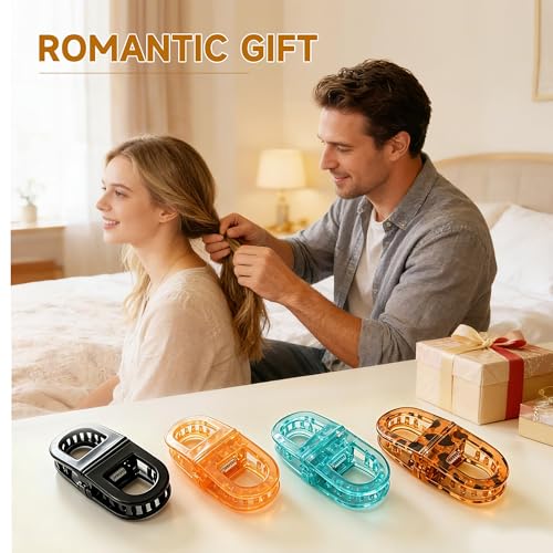 Image of 2 Pcs Hair Clutchers for Women, Magnetic Hair Clip, 2-in-1 Section Clips for Hair Styling, Daily Use and Professional Salon Clutcher Hair Accessories, Black Brown Print Hair Claw Clips (Orange and Blue)