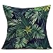Tlovudori Poszewka na poduszkę palmową, letnia egzotyczna dżungla roślina tropikalne liście palmy bananowe bawełna len poszewka na poduszkę kwadratowa domowa dekoracyjna poszewka na poduszkę biała czarna zielona (PE-dżungla, 45 cm x 45 cm)