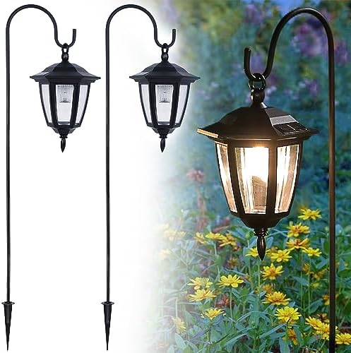 Illuminate Your Space with These 5 Must-Have Hanging Lantern Solar Lights 4 Dynaming 2 Pack Solar Hanging Lights Outdoor, Solar Powered Garden Decorative Lanterns with 2 x 38 Inch Shepherd Hooks, Waterproof Landscape Lighting for Lawn Patio Yard Pathway Driveway, Warm White