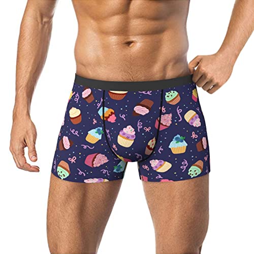 Cupcakes On Deep Blue Men'S Boxer Briefs Underpants Shorts Underwear For Men Boyfriend3