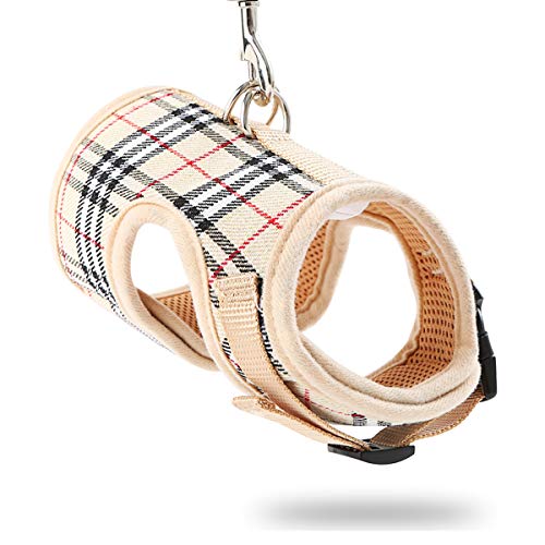 WZPB Cat Harness and Leash Set- Adjustable Soft Mesh Cat Harness for Walking Escape Proof (M, Beige)