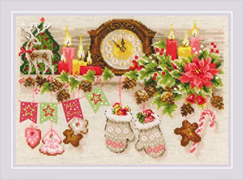 Image of RIOLIS - Christmas Shelf 1903 Holiday Cross Stitch Kits 11 inchx8, Cross Stitch Kits for Beginners & Advanced, Crossstitching Kits Adult, Counted Stitching Kits, Christmas Embroidery Kit