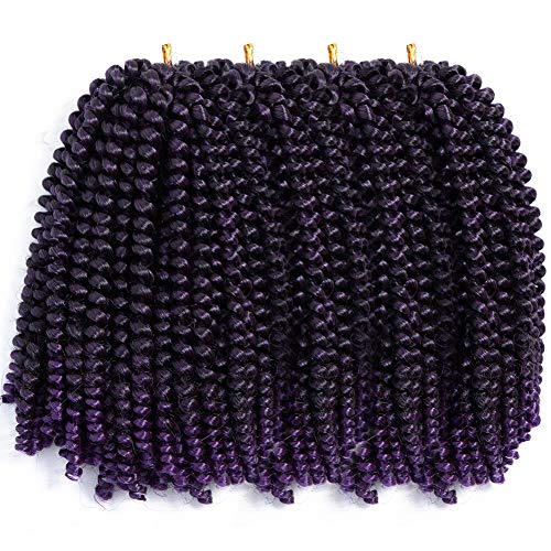 4 Pack Spring Twist Crochet Braids Bomb Twist Crochet Hair Ombre Purple Synthetic Braiding Hair Extensions 8inch 110g(1b/purple#)