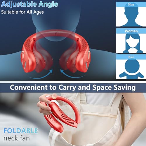 Image of Neck Fans for Women Rechargeable-Foldaway Personal Fan with Water Mist,Wearable Hanging Fan Around Neck,Small USB Rechargeable Neck Cooler for Mother's Day Father's Day Adults Kids Birthday Gifts Red