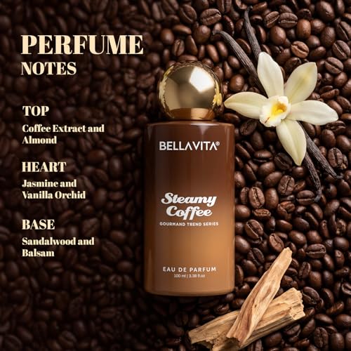Image of BELLAVITA Steamy Coffee | Long Lasting EDP | 100ml | Perfume for Man | Perfume for Woman | Smells Like a Fresh Brewed Coffee | Vanilla, Almond & Sandalwood | Premium Unisex Gourmand Fragrance