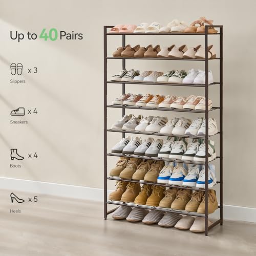 Image of Nunsino Shoe Rack for Closet, Metal Shoe Organizer, 8 Tier Garage Shoe Rack Max Holds 40 Pairs,Shoe Storage Shelf,Entryway, Bronze