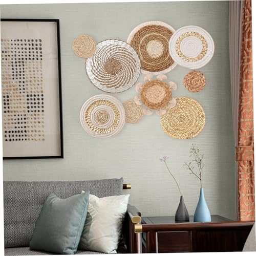 Paniers muraux boho tissés ronds décoration mur - 7