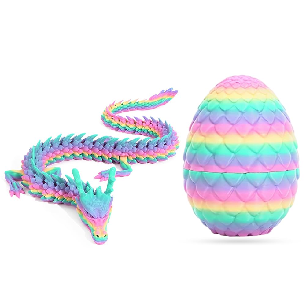 3D Snake Egg Articulating Gemstone Crystal Snake Figurine 3D Printed Dragons Dragon Crystal Dragon Fidget Toys Flexible Joints Mystery Dragon Action Figures Home Office Decor Desk Toys(Macaron Color)