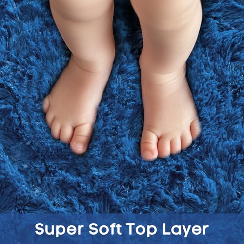 image for Ophanie Round Rug 8Ft Blue Circle Area Rug, Boys Room Decor, Fluffy Fu