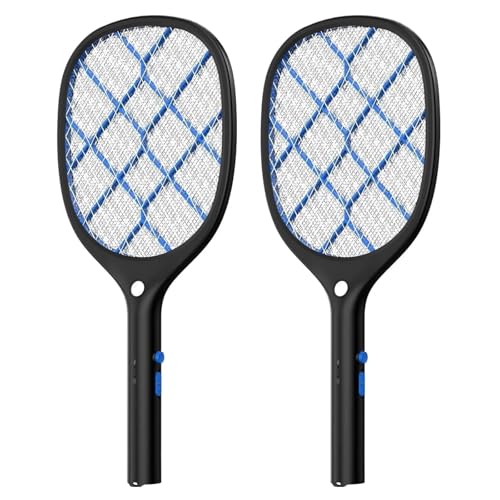 YISSVIC Electric Fly Swatter Bug Zapper Racket 4000V Rechargeable Mosquito Killer with LED Light for Indoor Home Office Backyard Patio Camping (Black Blue 2 Pack)