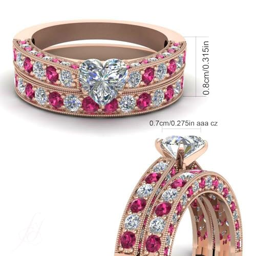 2 Rings His and Hers Couple Rings Bridal Sets Yellow Gold Plated Heart Cz Womens Wedding Ring Sets Tungsten carbide Man Wedding Bands3