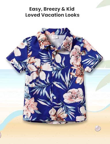 Image of PATPAT Family Hawaiian Matching Outfits - Mommy and Me Vacation Outfits | Halter Sundresses and Button Down Shirts,Caribbean Vacation Summer Tropical Outfits,Hawaiian Boho Tropical Floral Printed