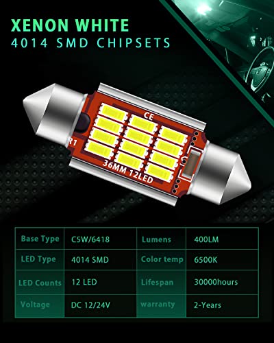 GLL 4pcs C5W LED Lampadine Bianco 36MM Festoon