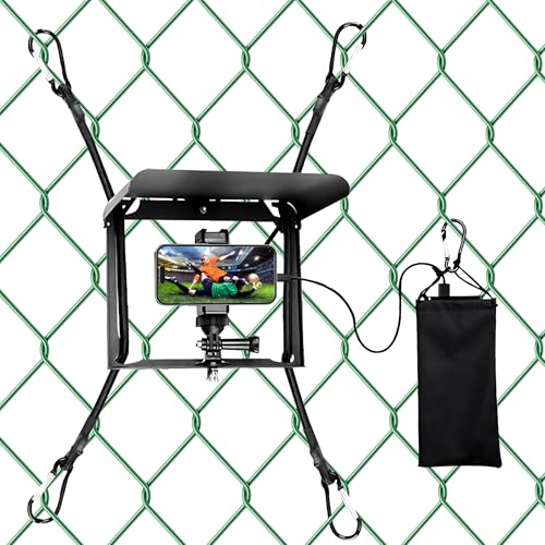 UBeesize Cell Phone Fence Mount with Foldable Shade Game Changer Mounting Kit for iPhone GoPro Mevo Start Tool-Free Gamechanger Streaming Kits with Carry Bag for Baseball Softball & Tennis