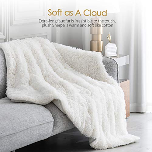 Mr. Sandman Shaggy Faux Fur Sherpa Weighted Blanket 15 Lbs For Adult, Soft Luxury Fuzzy Long Fur Heavy Blanket Throw For Twin/Full Size Bed And Couch - 48"×72", Cream White #TOP7