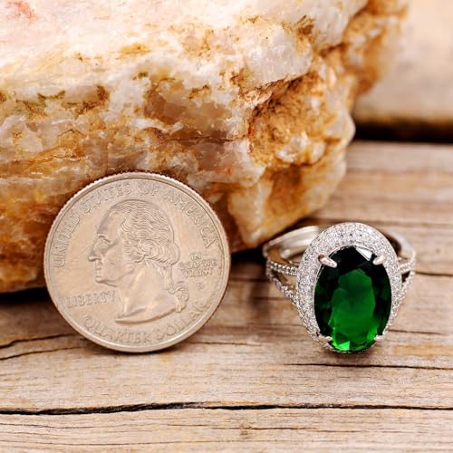 Large Oval Cubic Zirconia Solitaire Ring for Women, Adjustable Open Band Engagement Wedding Anniversary Ring, Elegant Zirconia Statement Ring2