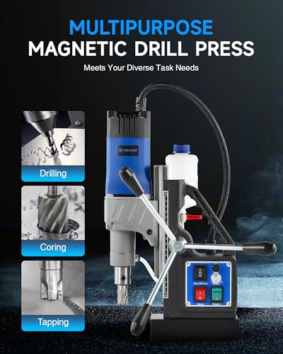Image of ZELCAN Mag Drill Press with 11 Pcs Bits, 1550W Portable Magnetic Drill Press with 2 inch Boring Diameter, 0-580 rpm Stepless Speed & Reversible Direction, 2922 lbf Power Magnetic for Metal Surface