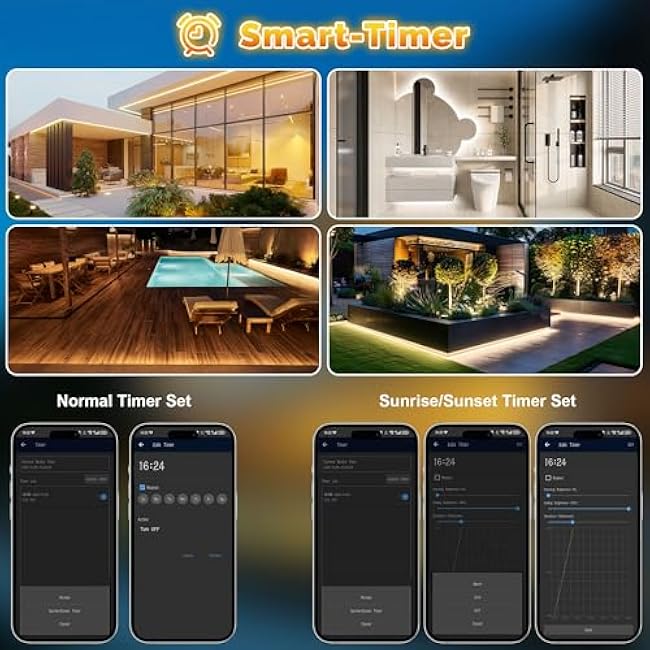 65.6FT Outdoor LED Strip Lights Waterproof IP67, Dimmable 3000K-6500K Warm White LED Rope Lights Outdoor Waterproof with Remote & APP, 24v Adhesive Exterior Lighting for Patio, Deck, Gazebo