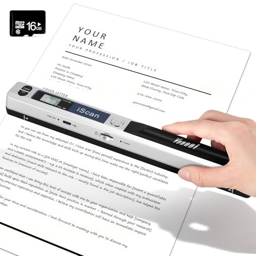 Youool Scanner de Documents Portable, A4 900 DPI Haute Résolution Photo Couleur Portable, Format JPG/PDF USB 2.0 Scanner de Document Portables pour Documents,...