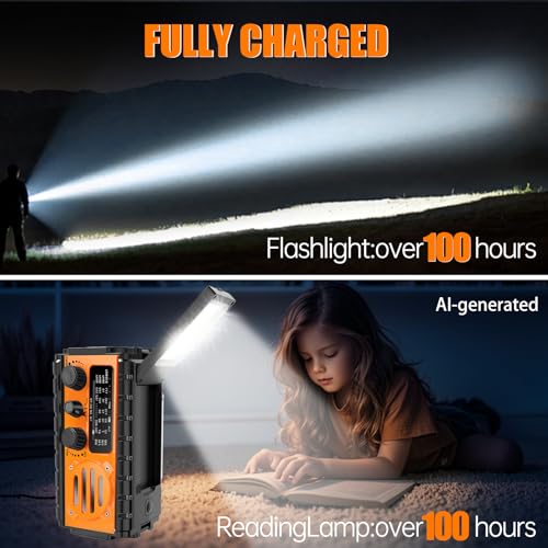 Image of 20000mah Hand Crank Emergency Radio,SW /NOAA /AM /FM Weather Radio, Solar Powered Hand Crank Chager with Bige Batery Powered,Portable,Cellphone Charge,SOS,Flashlight for Emergency /Home (Orange)