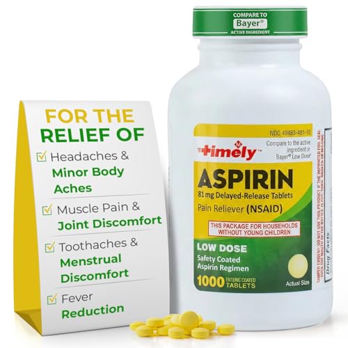 TIME-Cap Labs 1000 Tablets Low Dose Aspirin 81mg Enteric Coated - NSAID Pain Reliever & Fever Reducer for Adults, Helps with Minor Aches, Headaches, Muscle Pain, Toothaches, and Joint Discomfort
