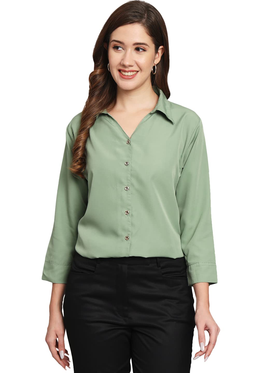 funday fashion Women Regular Fit Solid V Collered Casual Shirt-picture-16