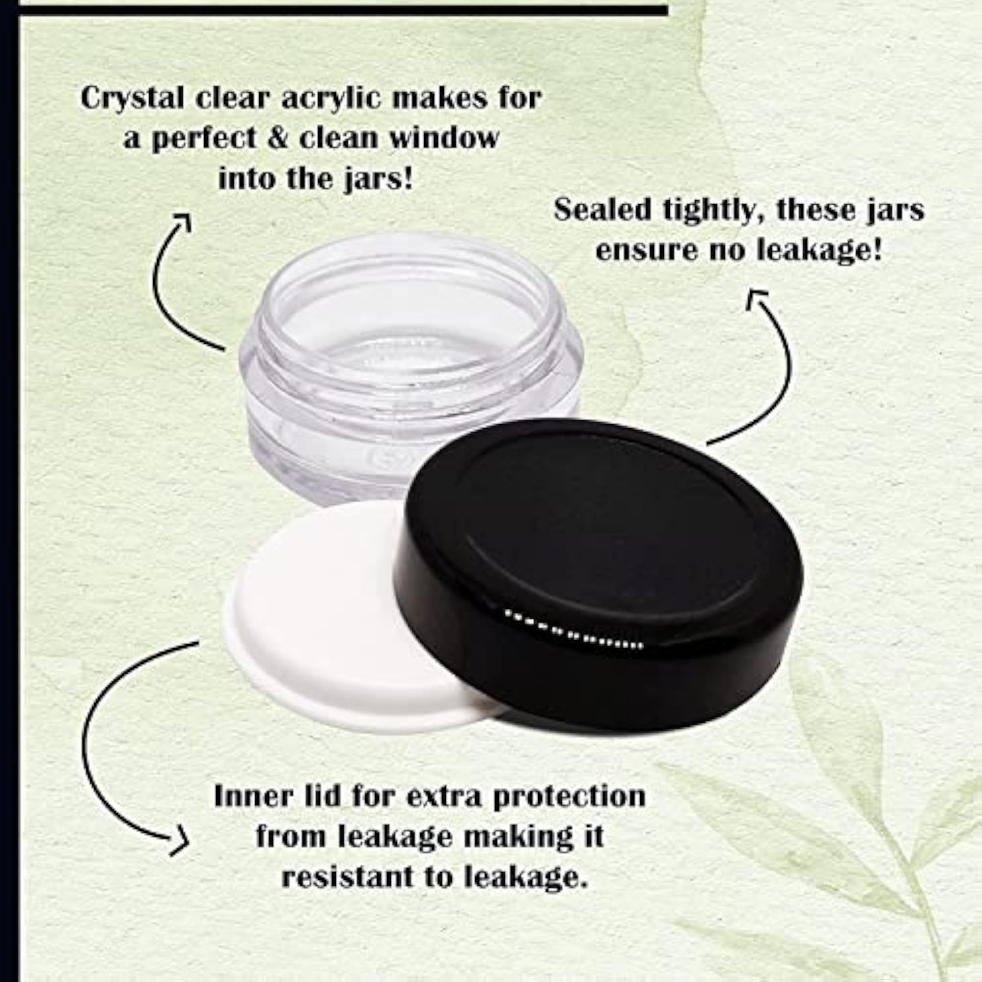 8g Clear Acrylic SAN Cosmetic Jars with Black Lid, Pack of 3