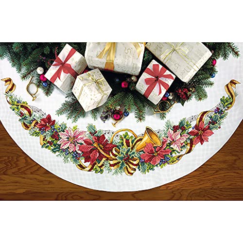 Image of Dimensions Counted Cross Stitch Tree Skirt Kit, Holiday Harmony, 11 Count White Aida, 45''