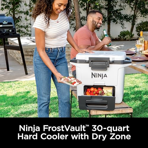 Image of Ninja FB131WH FrostVault 30qt Hard Cooler with Dry Zone, Integrated Fridge-Temp Dry Storage Drawer, Premium Heavy-Duty Insulated Cooler, Keeps Ice for Days, Cloud White