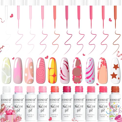 Image of JODSONE Nail Art Gel Liner Set 10 Colors Pink Collection Gel Nail polish Need U V Lamp Cured at Home Salon Design Gifts for Women & Girls