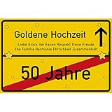 DEUTSCHE MARKENWARE - Gefertigt wird das Goldene Hochzeit Hochzeit-Schild in Deutschland. Kurze Wege und Qualität bei jedem Schild.