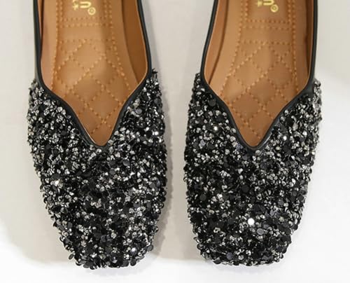 Women's Sequin Flats Fashion Square Toe Sparkly Comfortable Slip On Shoes Wedding Work Dance Ballet Flats 20254
