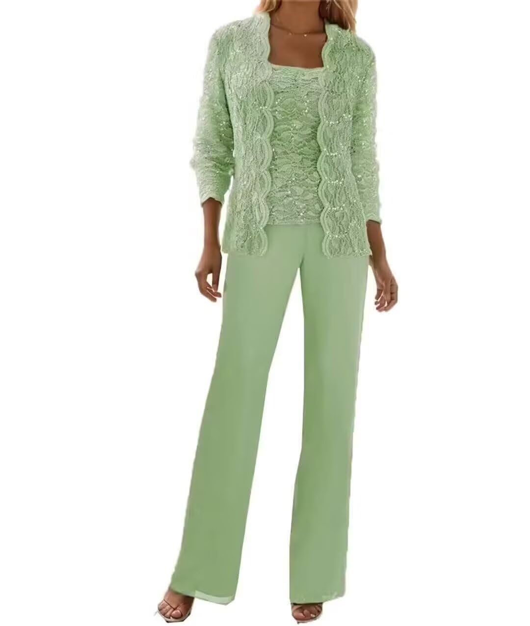 3 Pieces Chiffon Lace Mother of The Bride Pant Suits with Jackets Sequins Wedding Guest Dresses for Women