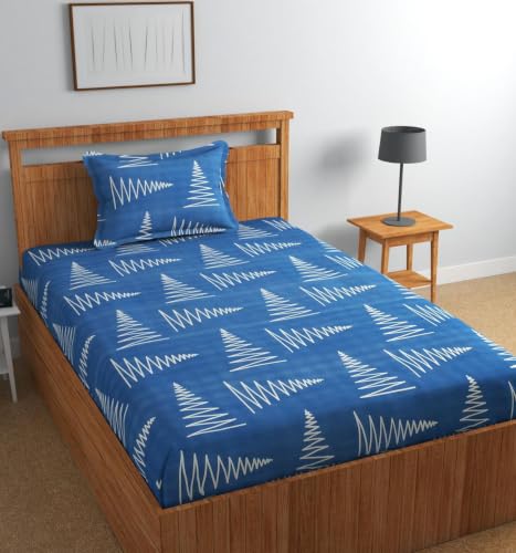 Image of Jashan 210 TC Premium Single Combo 2 Single Bedsheet Glace Cotton Soft Elegent Design - Lightweight & Durable with 2 Pillowcase 17x27 inches Blue