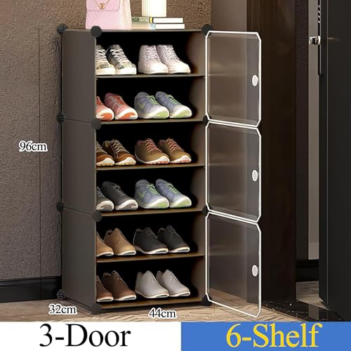 Image of AYSIS 6 Shelf DIY Shoe Rack Box Organizer ^ Multi-Purpose Plastic Shoe Rack for Home, PP Plastic Home Rack with Door for Entryway, Chappal Slipper Shoe Stand【Grey, 6-Shelf-3-Door】