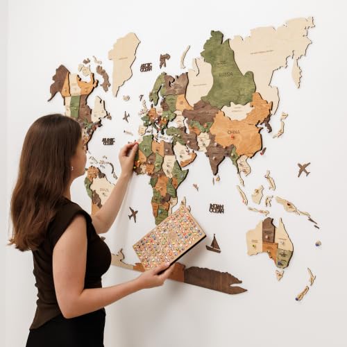 Image of Enjoy The Wood 3D Wooden World Map Wall Art (Nature, 2XL, Unframed) | Large Travel Map with Pins for Art Decor, Decorative Map of the World for Home, Office Travel Wall Art Housewarming Gift Idea