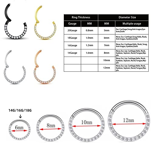 Yaoyaoyors 316L Surgical-Steel Hinged Flat Nose Rings Hoop With Zircon 20G(0.8Mm) Unisex Flat Body Pierecing Ring Septum Clicker Helix Cartilage Hoop Body Piercing Jewelry 6Mm Diameter, Silver Color Ring #TOP2