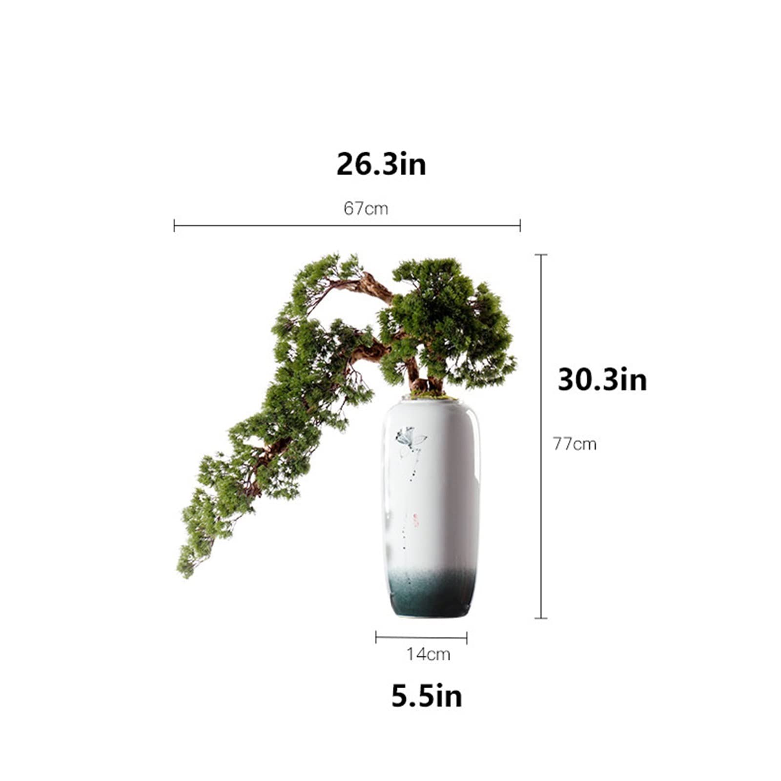 Árbol de simulación de árbol bonsái artificial, estilo chino, verde simulación de bienvenida, árbol bonsái de pino grande, decoración de interiores, planta en maceta con jarrón de cerámica